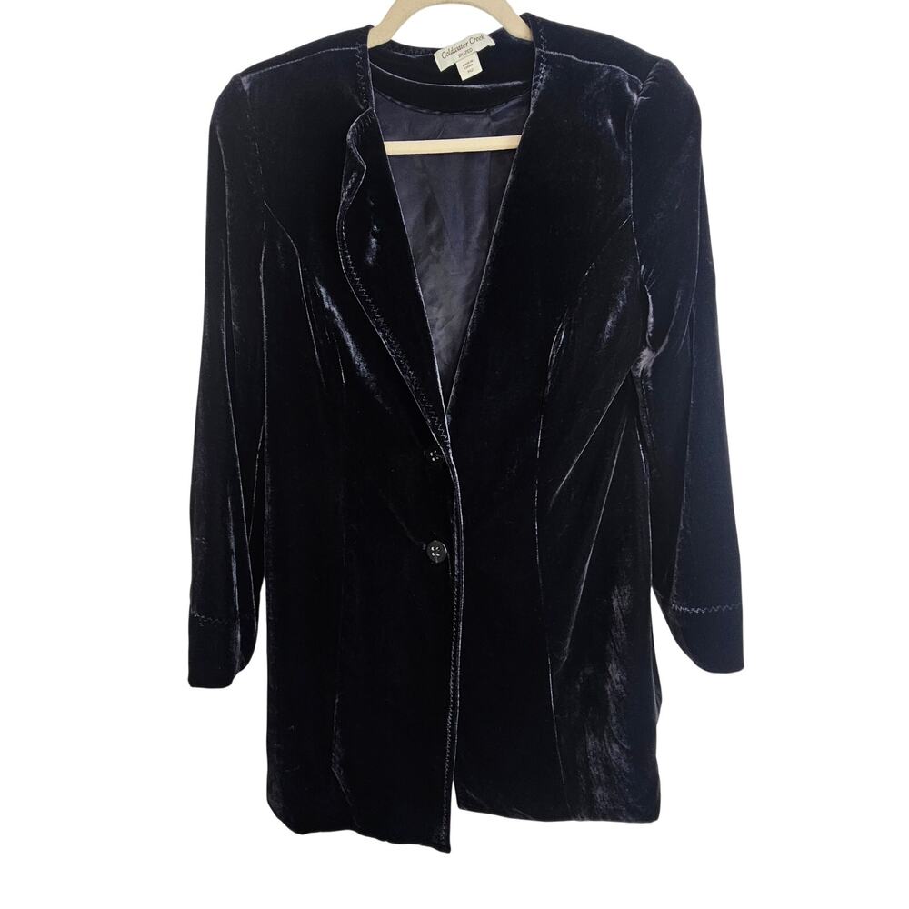 Coldwater Creek Womens Navy Silk Velvet Blazer Size P12 Poet Jacket Whimsygoth